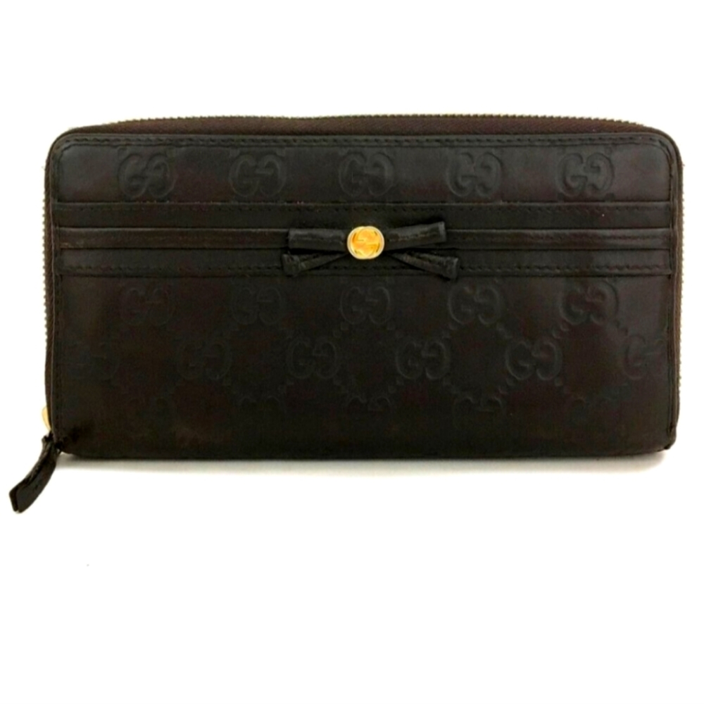 Gucci Guccissima Leather Bow Zip Around Wallet